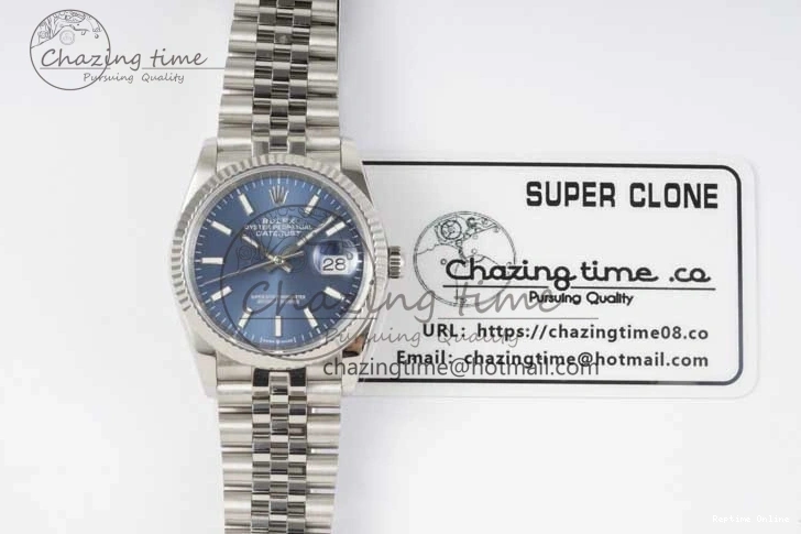 0103 EasyCare DateJust 36 DIWF 1:1 Best Edition 904L Steel Blue Stick Dial on Jubilee Bracelet SA 2317